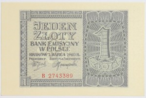 Banknot 1 zł 1940 rok
