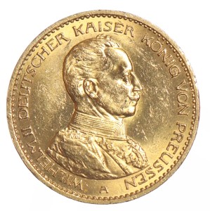 Złota moneta - 20 marek - Prusy - 1914 - A